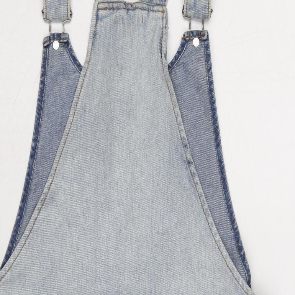 Cooperative Womens Blue Cotton Pinafore/Dungaree Dress Size S Round Neck Snap