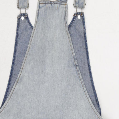 Cooperative Womens Blue Cotton Pinafore/Dungaree Dress Size S Round Neck Snap