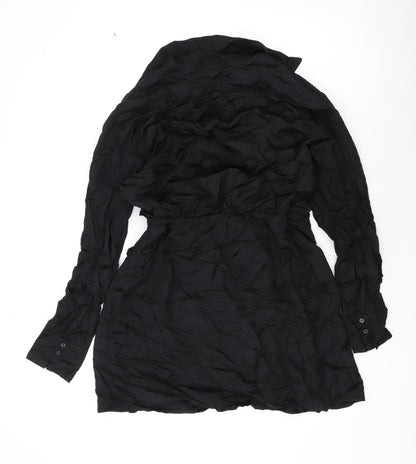 H&M Womens Black Viscose Mini Size M Collared Button