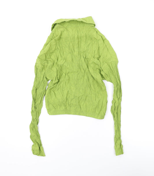 Boohoo Womens Green Viscose Basic Button-Up Size 10 Collared