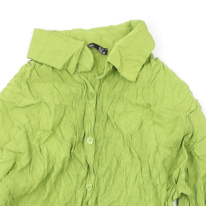 Boohoo Womens Green Viscose Basic Button-Up Size 10 Collared