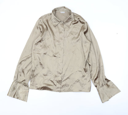 Damart Womens Gold Polyester Basic Button-Up Size 12 Collared