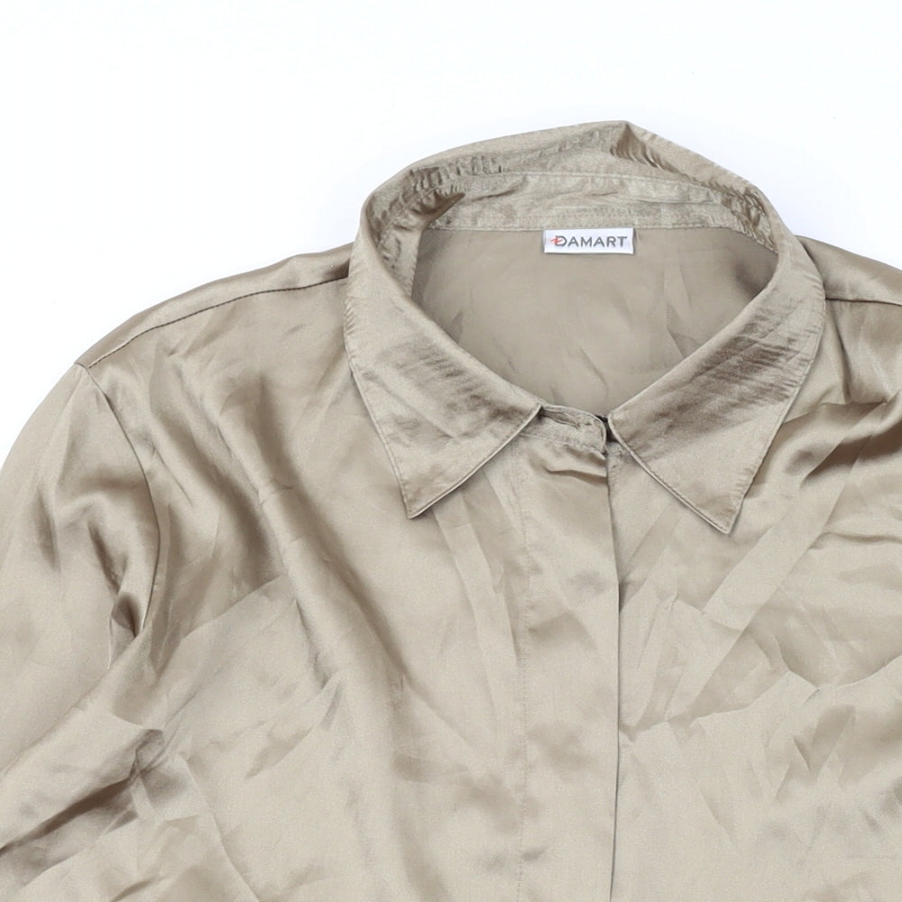 Damart Womens Gold Polyester Basic Button-Up Size 12 Collared