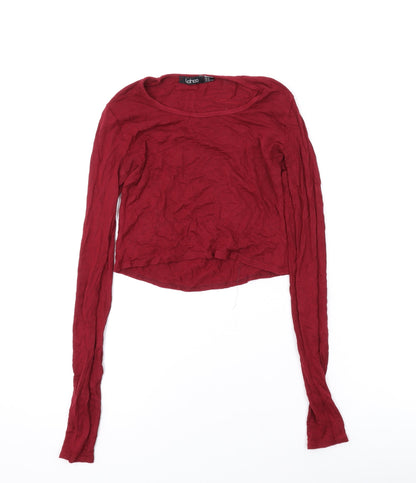 Boohoo Womens Red Viscose Basic Blouse Size 6 Scoop Neck