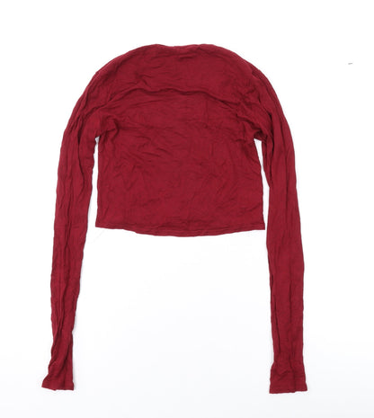 Boohoo Womens Red Viscose Basic Blouse Size 6 Scoop Neck