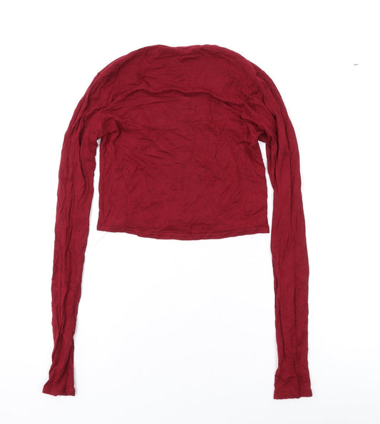 Boohoo Womens Red Viscose Basic Blouse Size 6 Scoop Neck