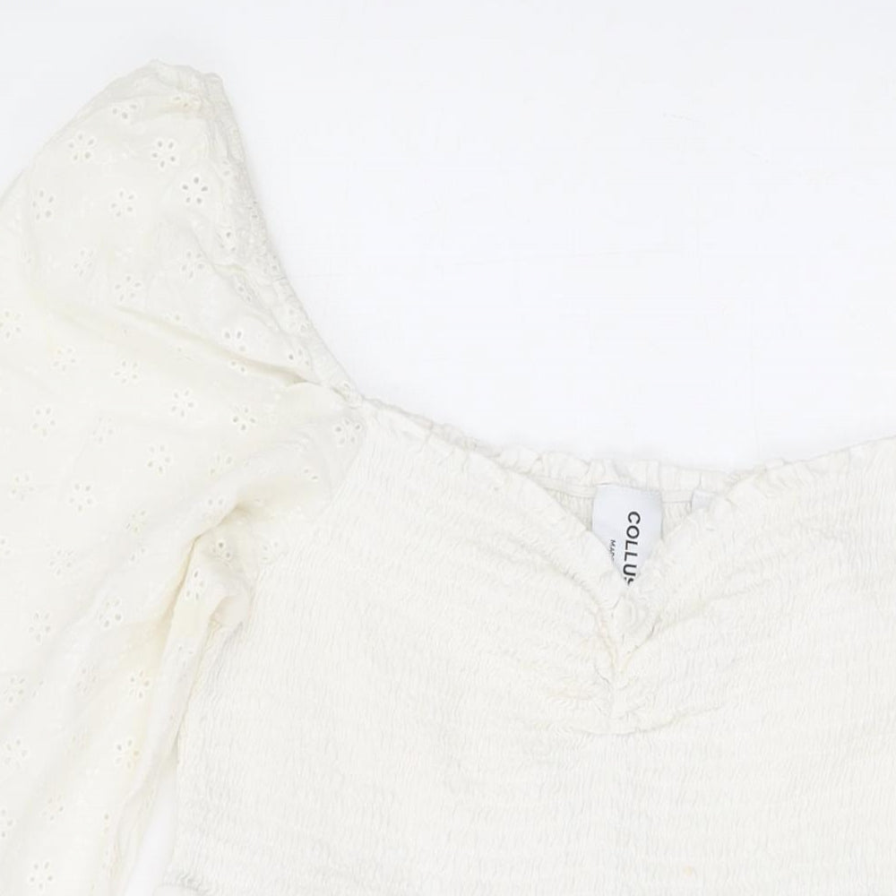 COLLUSION Womens White Cotton A-Line Size 14 Sweetheart Pullover