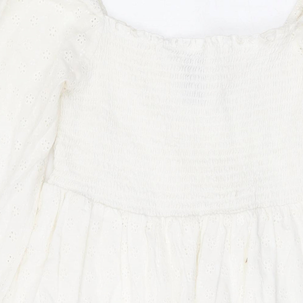 COLLUSION Womens White Cotton A-Line Size 14 Sweetheart Pullover