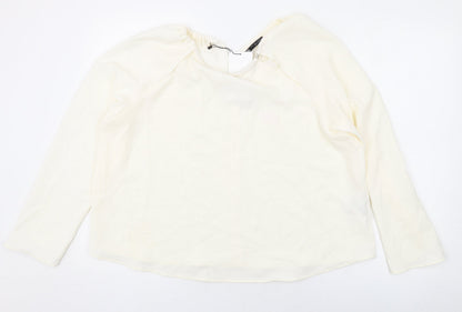 Zara Womens Ivory Polyester Basic Blouse Size L Round Neck
