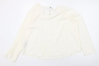 Zara Womens Ivory Polyester Basic Blouse Size L Round Neck