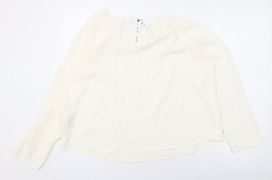 Zara Womens Ivory Polyester Basic Blouse Size L Round Neck