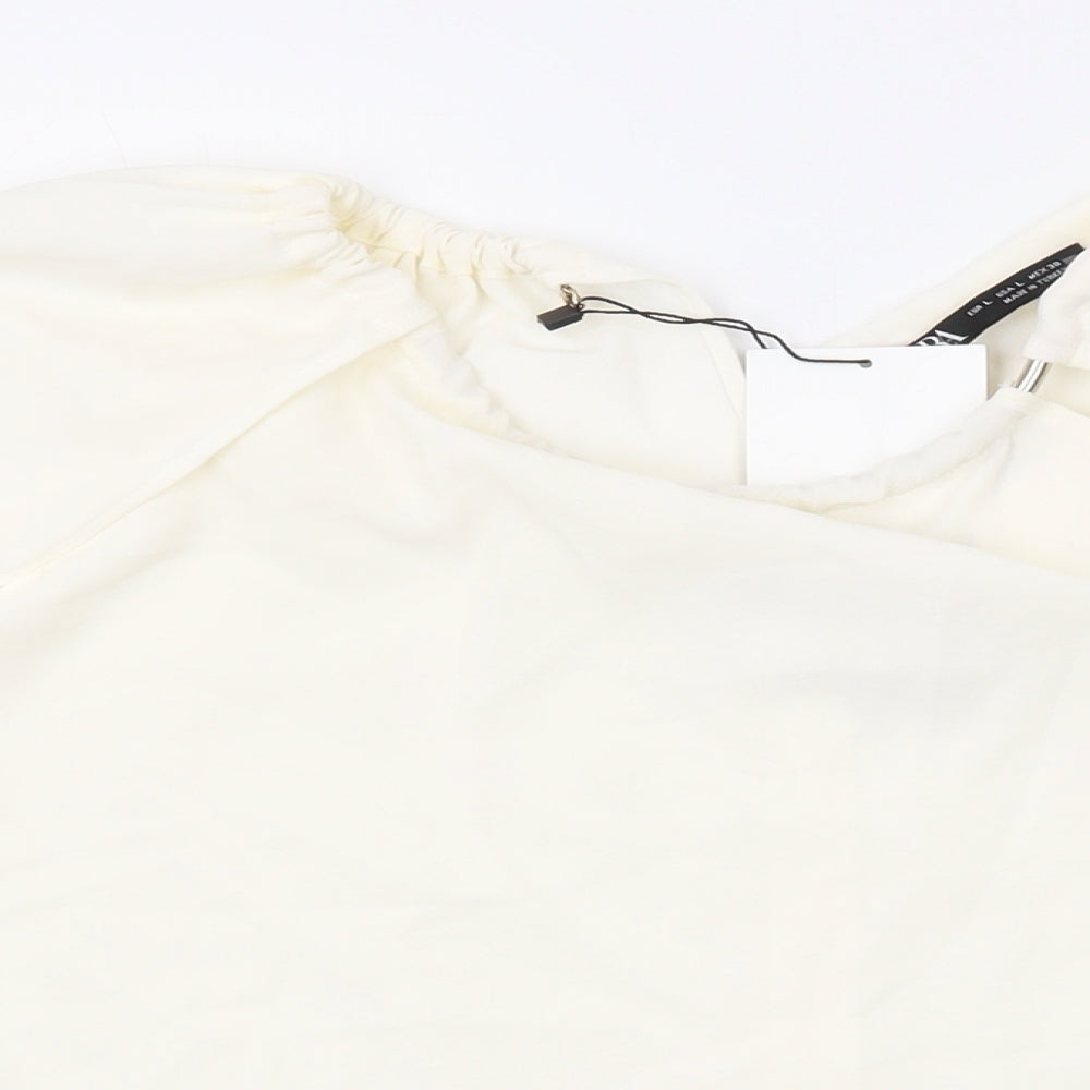 Zara Womens Ivory Polyester Basic Blouse Size L Round Neck