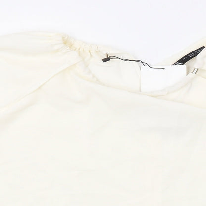 Zara Womens Ivory Polyester Basic Blouse Size L Round Neck