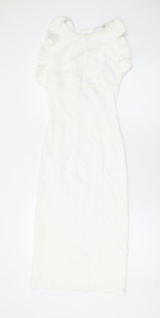 Zara Womens White Cotton Bodycon Size M Round Neck Pullover
