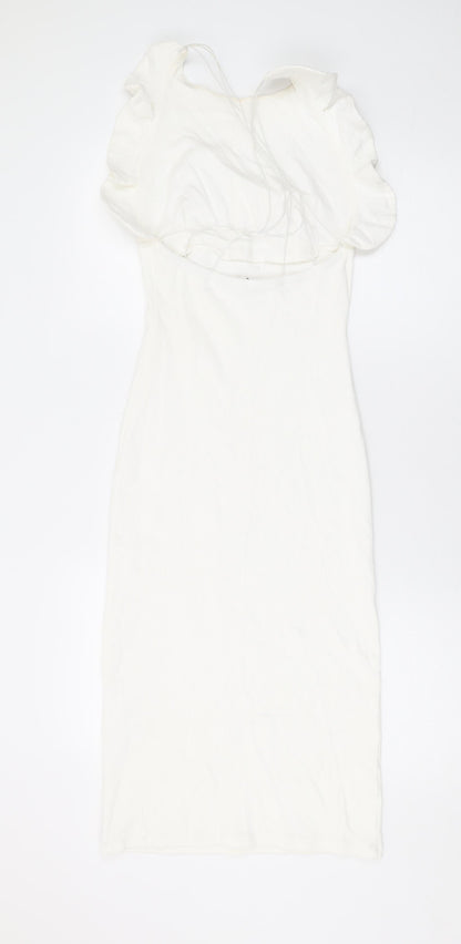 Zara Womens White Cotton Bodycon Size M Round Neck Pullover