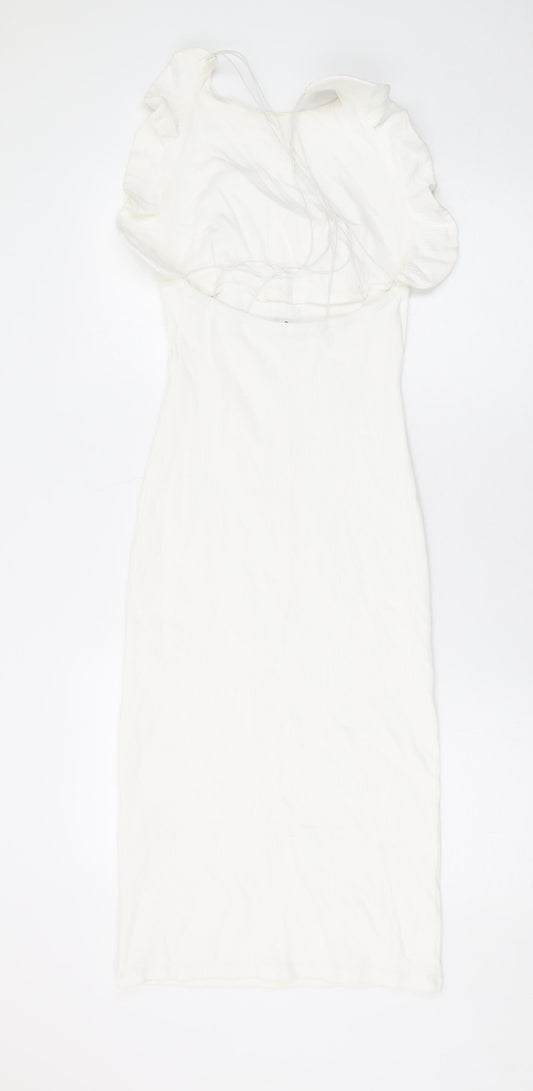 Zara Womens White Cotton Bodycon Size M Round Neck Pullover