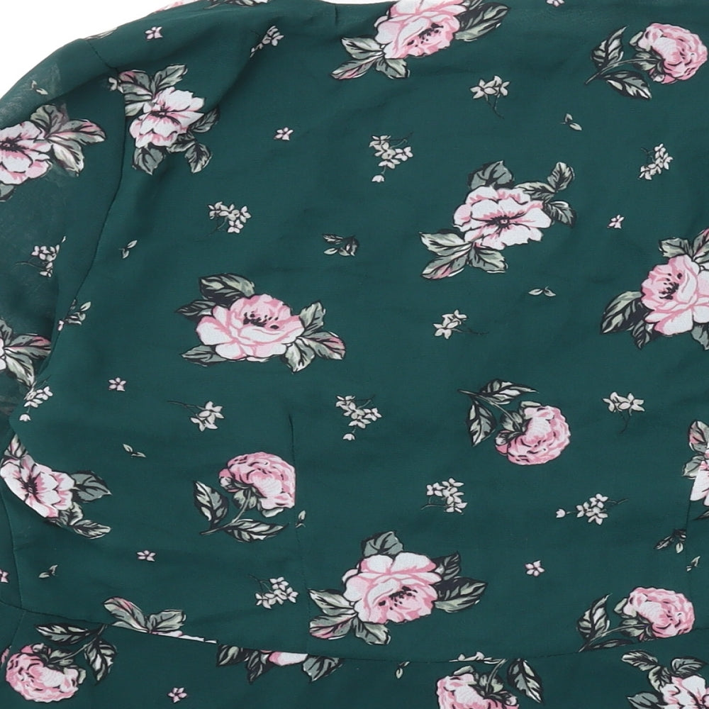 Divided by H&M Womens Green Floral Polyester Basic Blouse Size 8 V-Neck