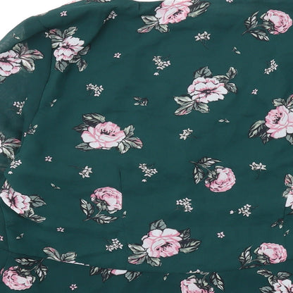 Divided by H&M Womens Green Floral Polyester Basic Blouse Size 8 V-Neck