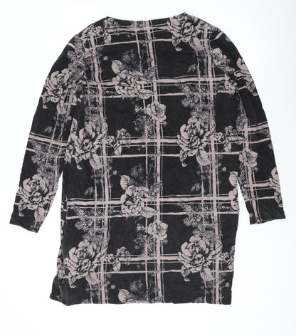 Thought Womens Black Floral Polyester Bodycon Size 14 Scoop Neck Pullover
