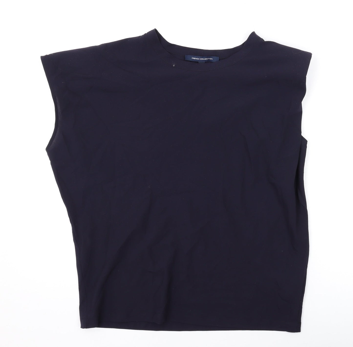 French Connection Womens Blue Polyester Basic Blouse Size S Round Neck