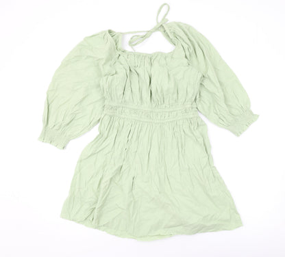 John Lewis Womens Green Cotton A-Line Size 10 Scoop Neck Pullover
