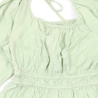 John Lewis Womens Green Cotton A-Line Size 10 Scoop Neck Pullover