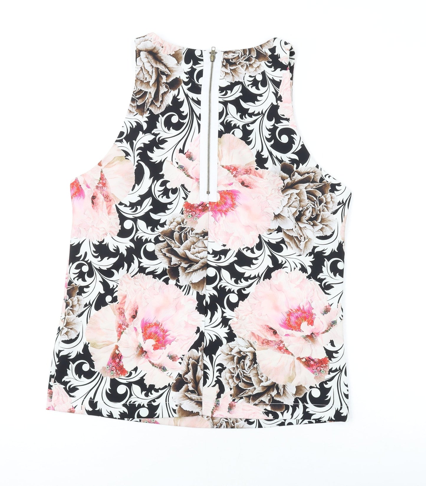 Glamorous Womens Pink Floral Polyester Basic Tank Size 8 Scoop Neck