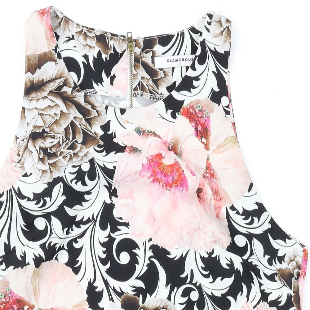 Glamorous Womens Pink Floral Polyester Basic Tank Size 8 Scoop Neck