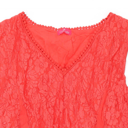 Together Womens Red Geometric Viscose Basic Tank Size XL V-Neck