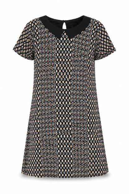 Principles Womens Black Geometric Viscose A-Line Size 12 Scoop Neck Button