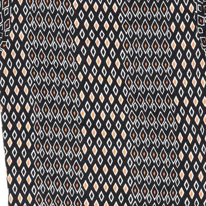 Principles Womens Black Geometric Viscose A-Line Size 12 Scoop Neck Button