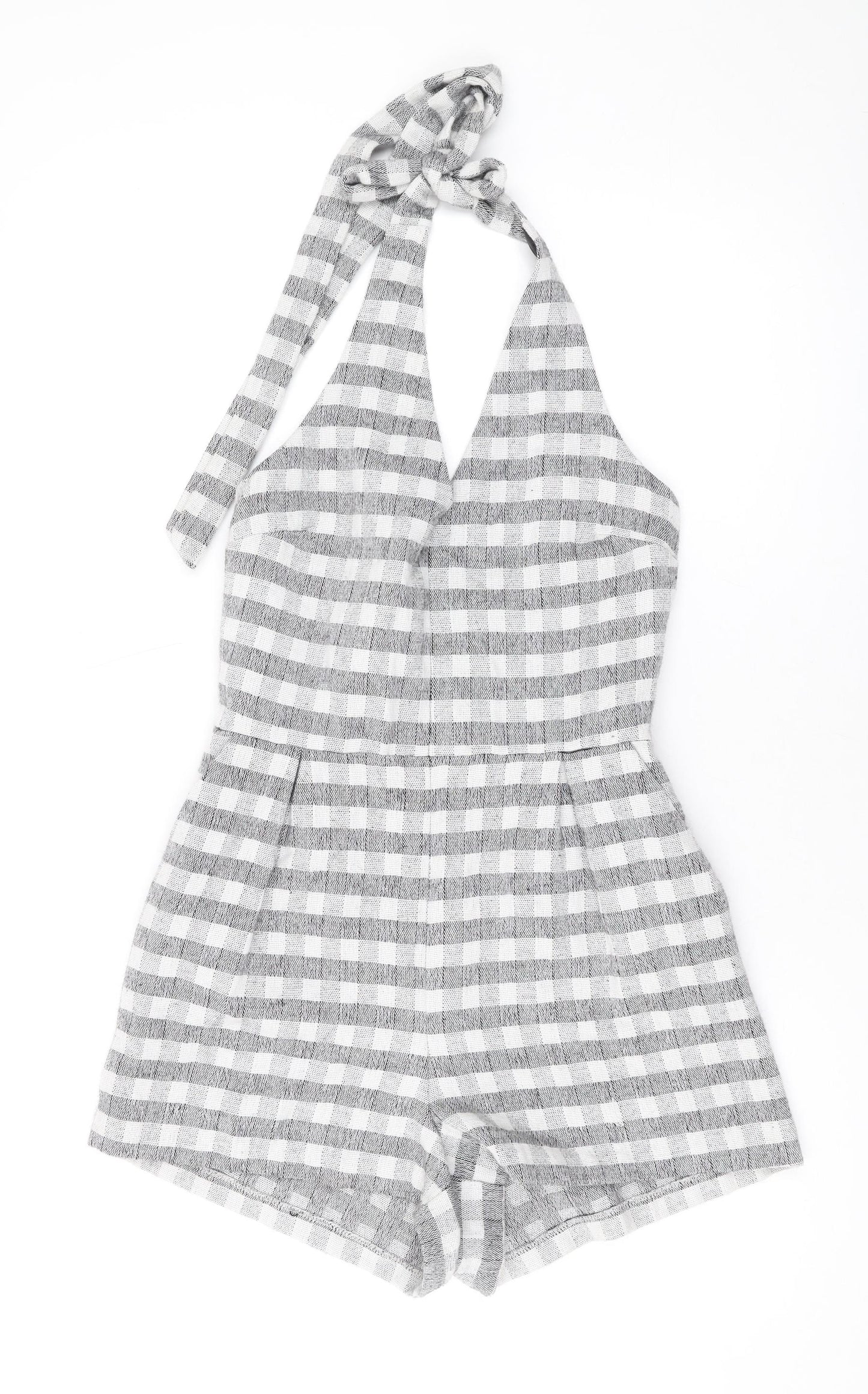 Topshop Womens White Check Polyester Playsuit One-Piece Size 10 L3 in Zip