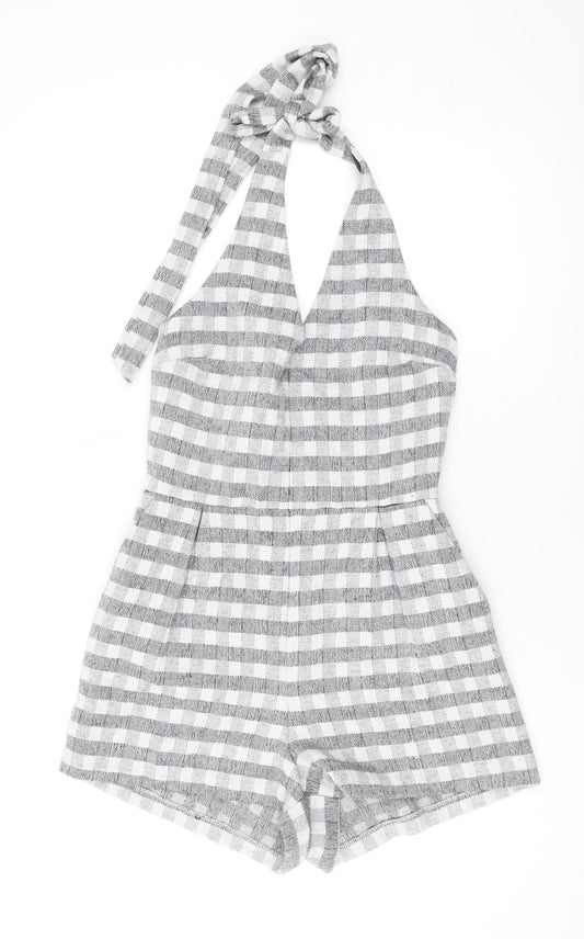Topshop Womens White Check Polyester Playsuit One-Piece Size 10 L3 in Zip