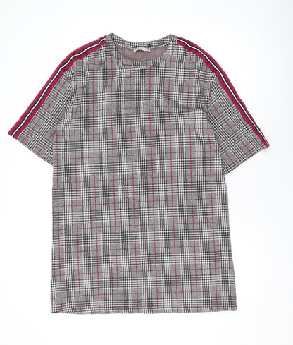 Zara Womens Grey Plaid Polyester A-Line Size M Round Neck Pullover