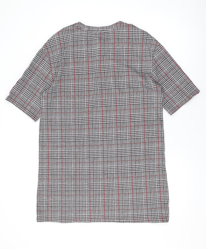 Zara Womens Grey Plaid Polyester A-Line Size M Round Neck Pullover