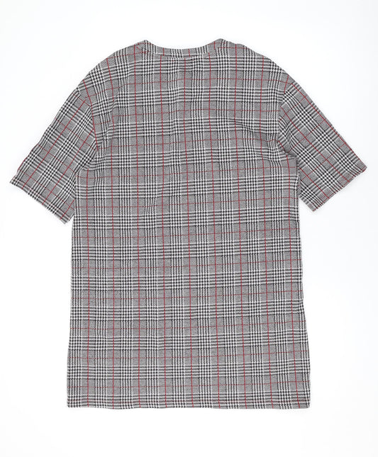 Zara Womens Grey Plaid Polyester A-Line Size M Round Neck Pullover
