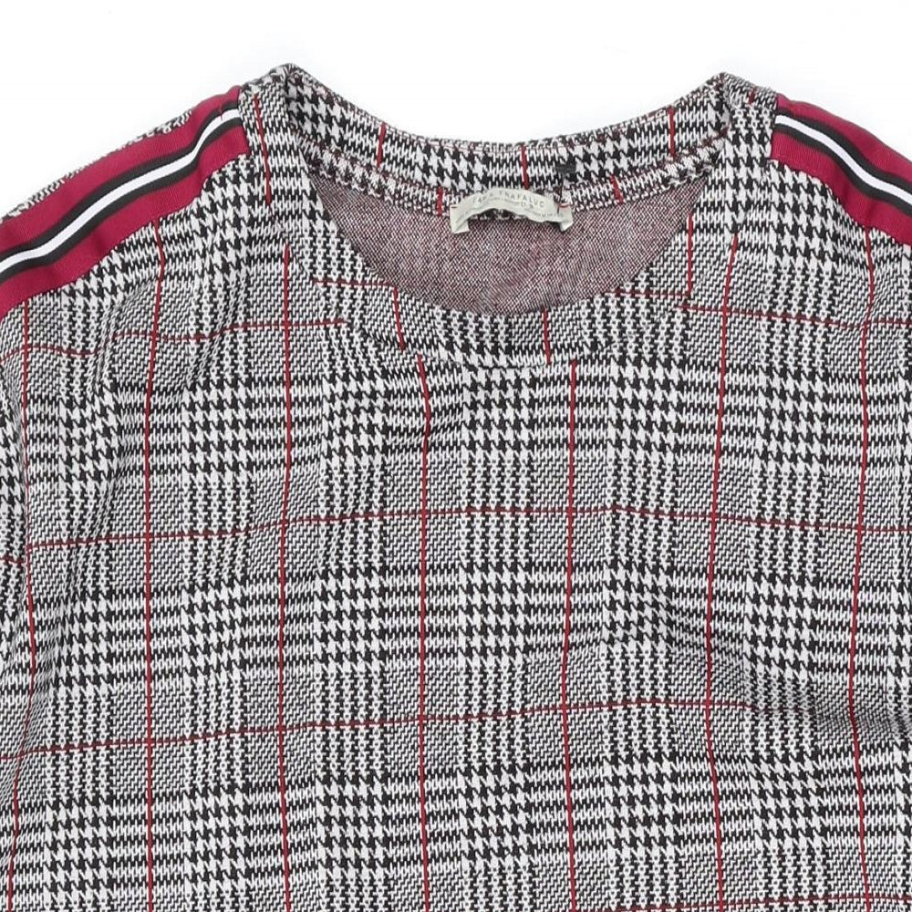 Zara Womens Grey Plaid Polyester A-Line Size M Round Neck Pullover