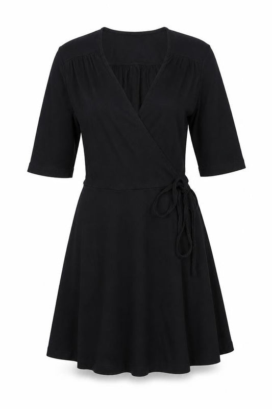 Front view of ASOS women’s black viscose a-line, size UK 10, v-neck pullover