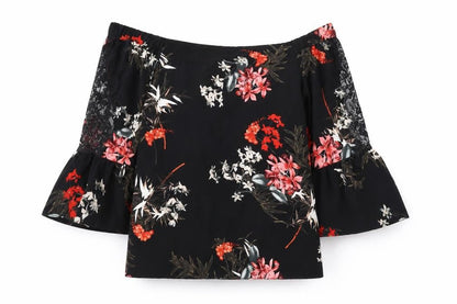 Miss Selfridge Womens Black Floral Polyester Basic Blouse Size 8 Off the Shoulder