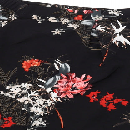 Miss Selfridge Womens Black Floral Polyester Basic Blouse Size 8 Off the Shoulder
