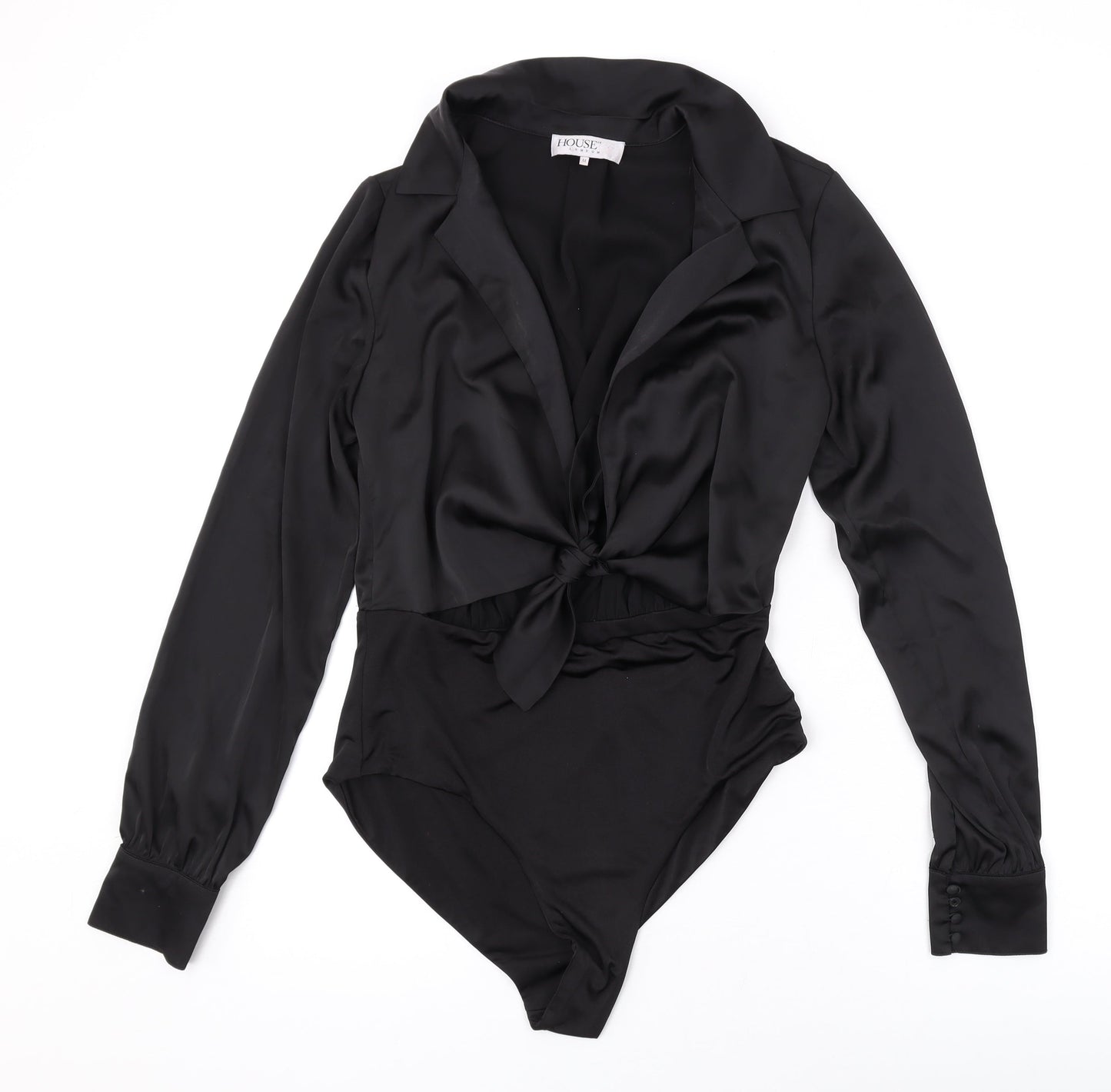 HOUSE OF CB Womens Black Polyester Bodysuit One-Piece Size M L10 in Tie
