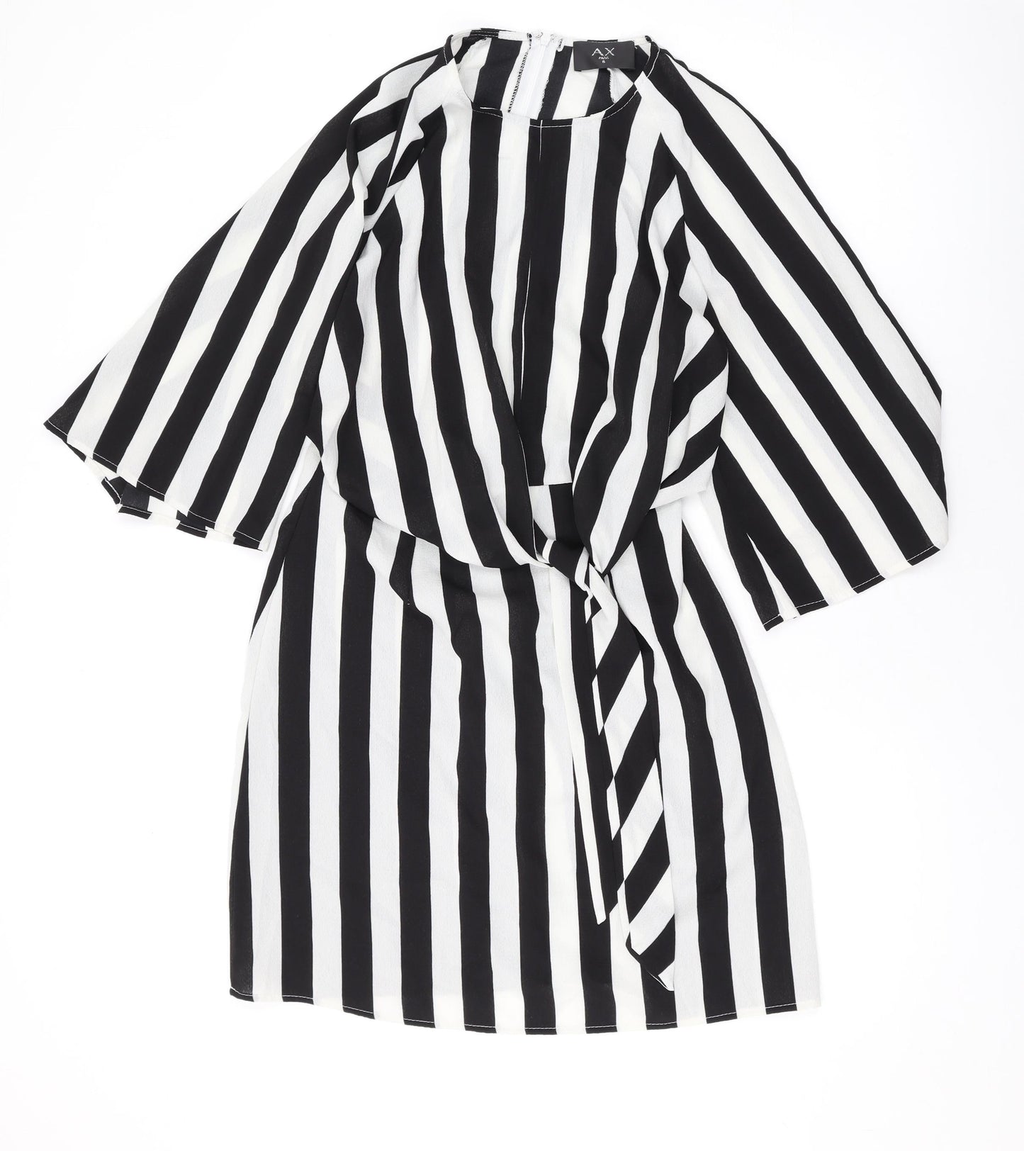 AX Paris Womens Black Striped Polyester A-Line Size 8 Scoop Neck Buckle