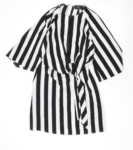 AX Paris Womens Black Striped Polyester A-Line Size 8 Scoop Neck Buckle