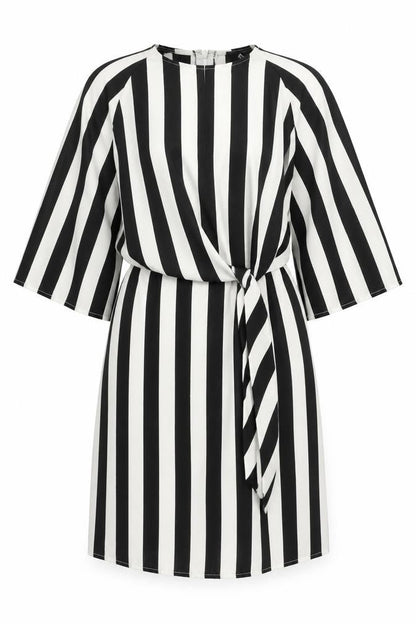 AX Paris Womens Black Striped Polyester A-Line Size 8 Scoop Neck Buckle