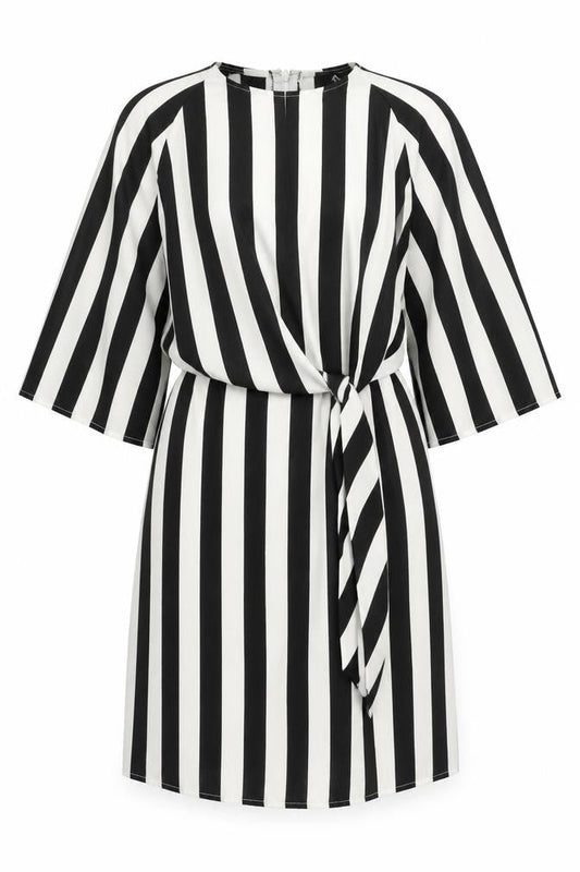 AX Paris Womens Black Striped Polyester A-Line Size 8 Scoop Neck Buckle