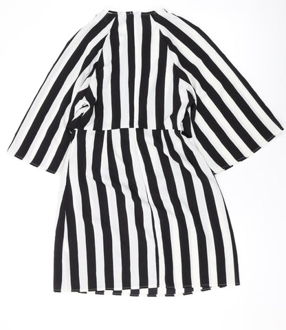 AX Paris Womens Black Striped Polyester A-Line Size 8 Scoop Neck Buckle