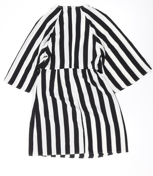 AX Paris Womens Black Striped Polyester A-Line Size 8 Scoop Neck Buckle