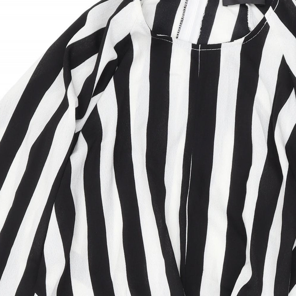 AX Paris Womens Black Striped Polyester A-Line Size 8 Scoop Neck Buckle