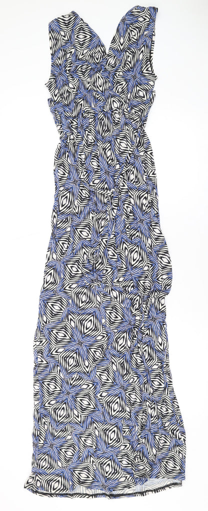 Dorothy Perkins Womens Blue Geometric Viscose Maxi Size 6 V-Neck Pullover