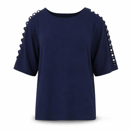 Coco Bianco Womens Blue Polyester Basic T-Shirt Size M Round Neck